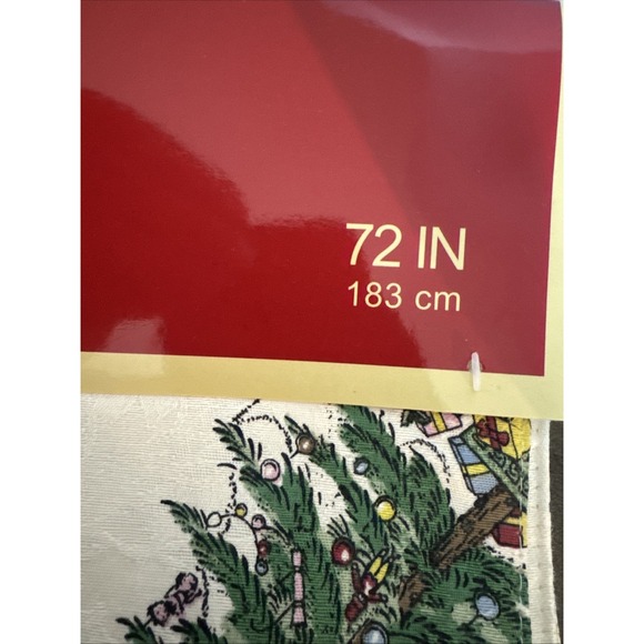 Spode Christmas Tree TABLE RUNNER~Red Ribbon Ivory Jacquard Damask 72"x14"~NEW - Picture 3 of 6